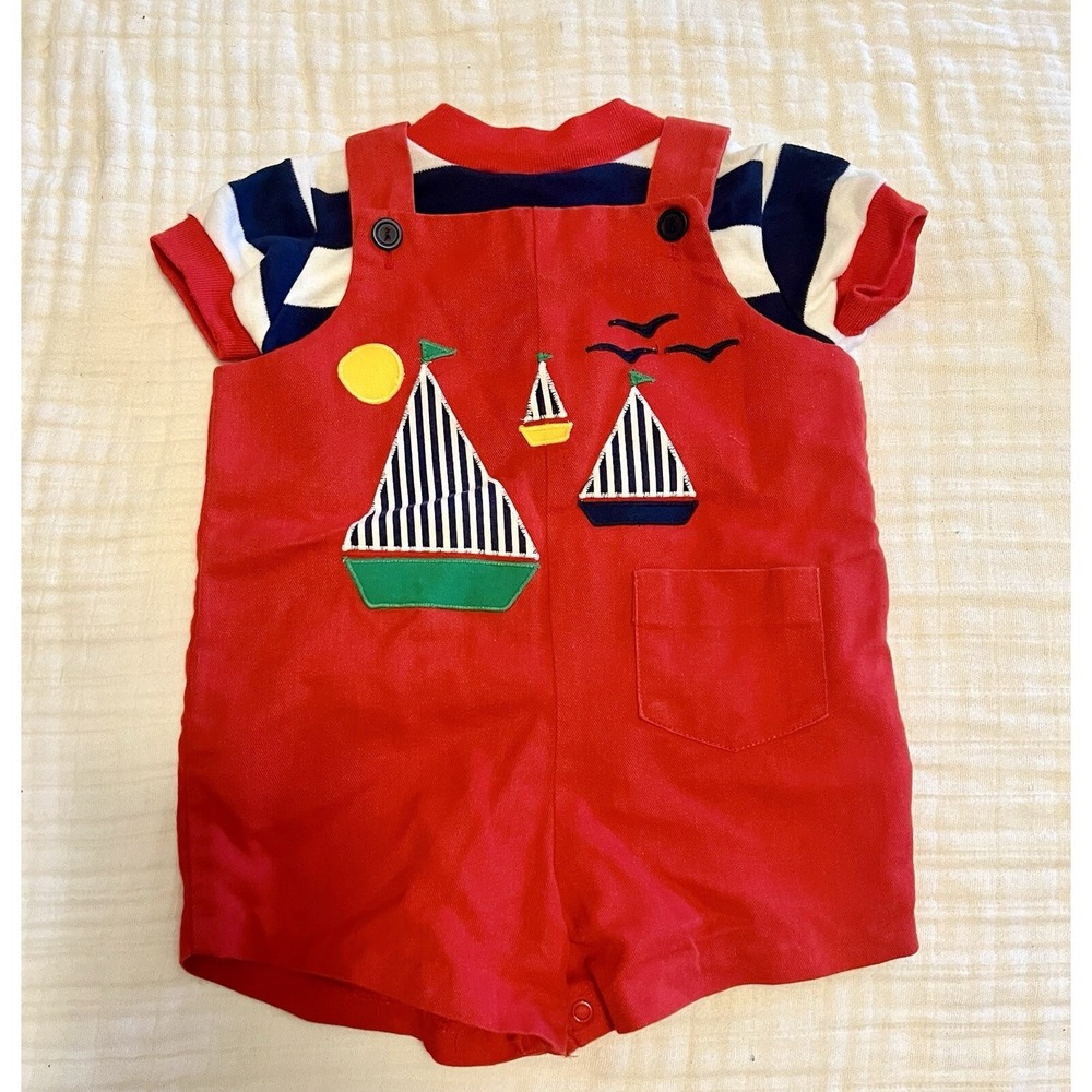 Vintage Robert Jackson Baby Sailboat Shortalls  18 Months Patriotic 4th Of July